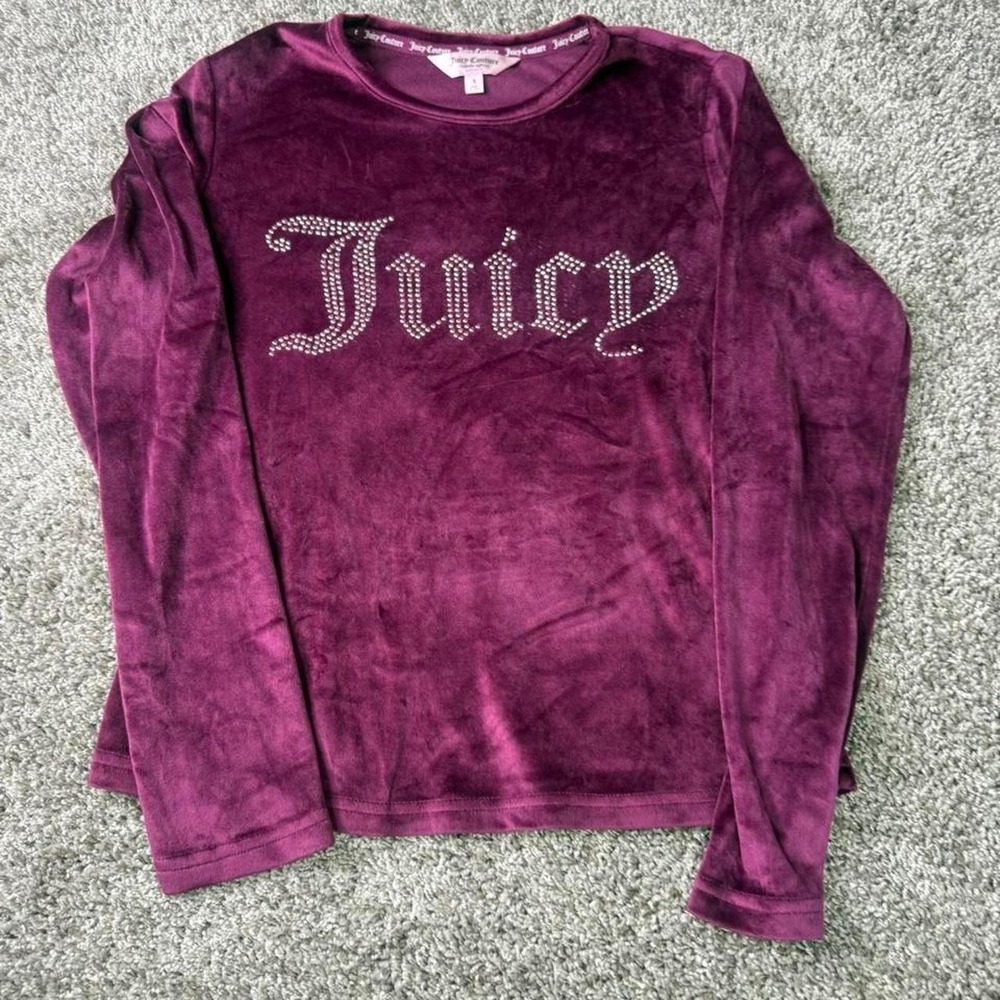 Vintage Y2K Juicy Couture Velour Rhinestone Top Women's S Burgundy